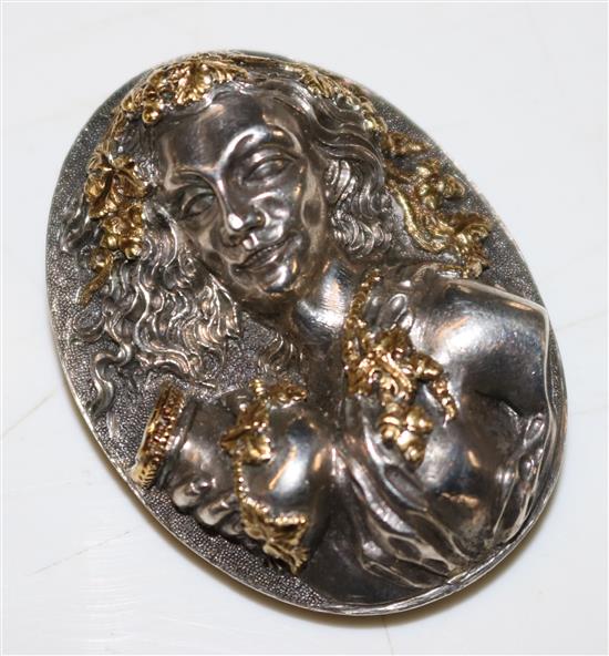 Embossed lady silver brooch